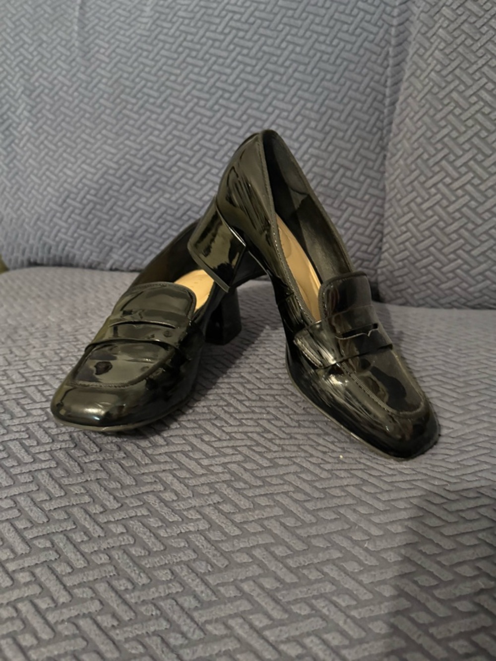 Kelly & Katie Patent Black Heeled Loafers